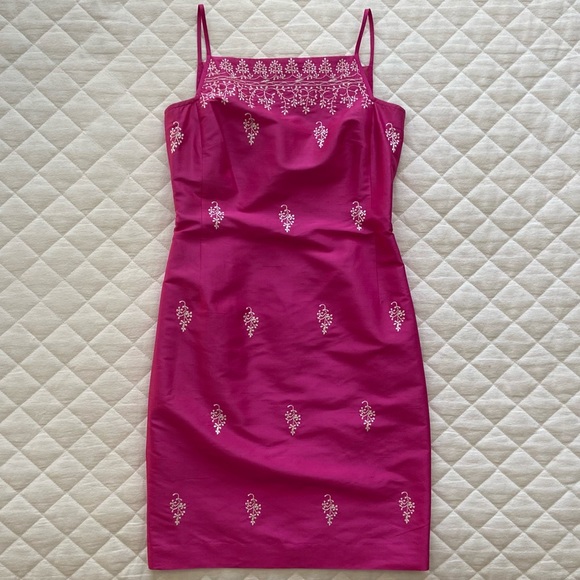 💕 Ann Taylor, Vintage Bubblegum Bitch Embroidered Silk Dress - Picture 6 of 15